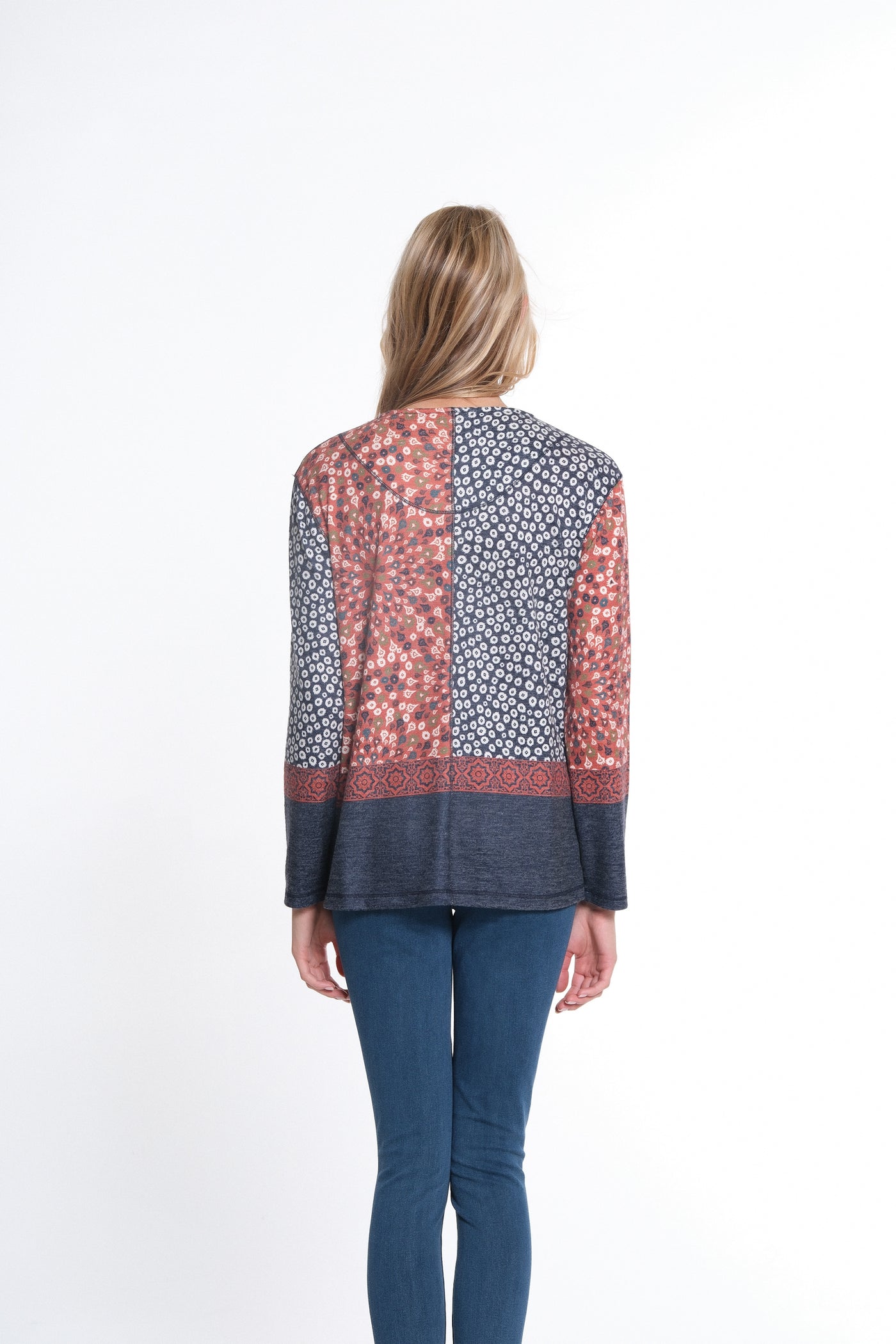 Long Sleeve Print Hatchi Knit Top - Multi