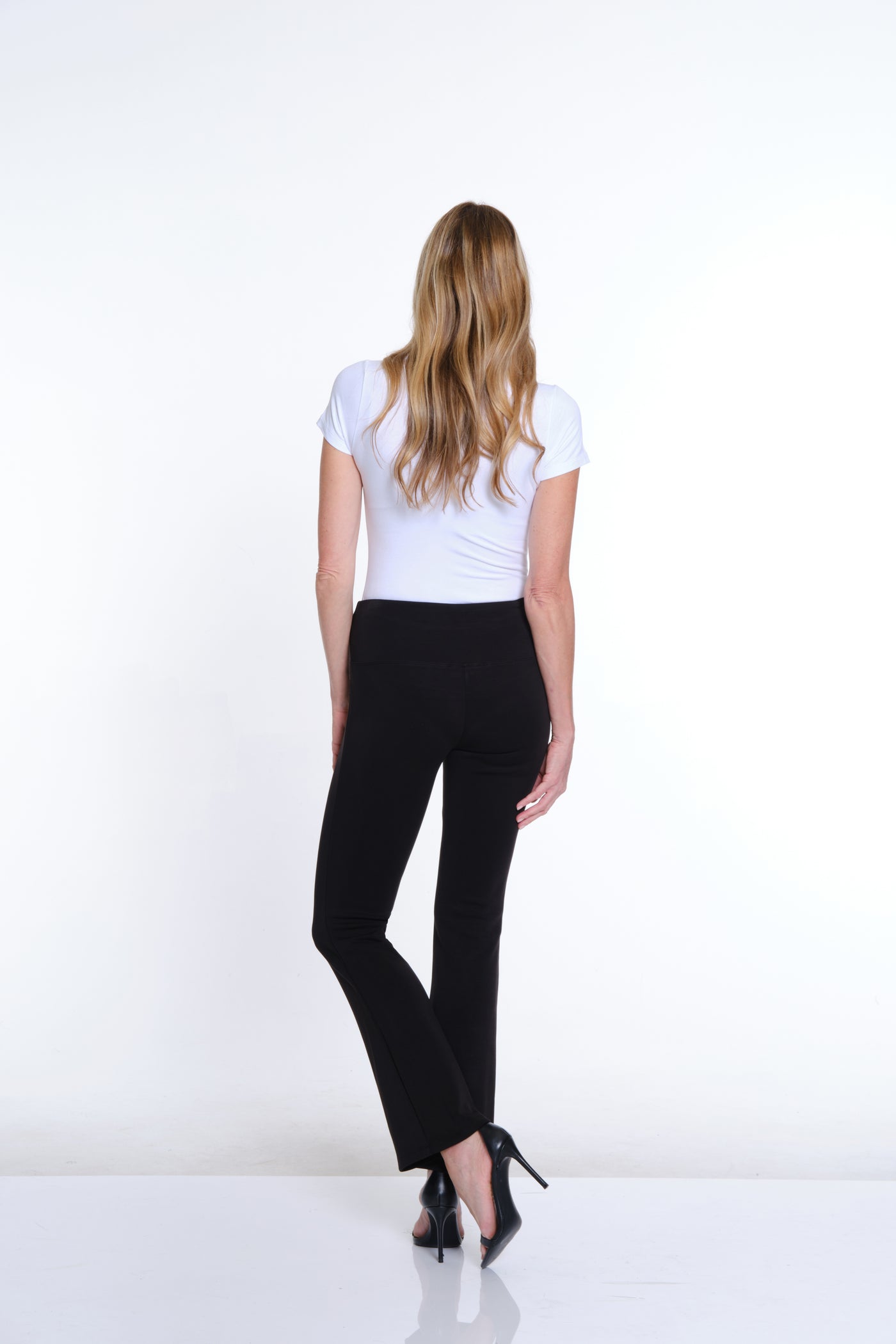 Wide Band Pull-On Solid Flare Leg Knit Pant - Black