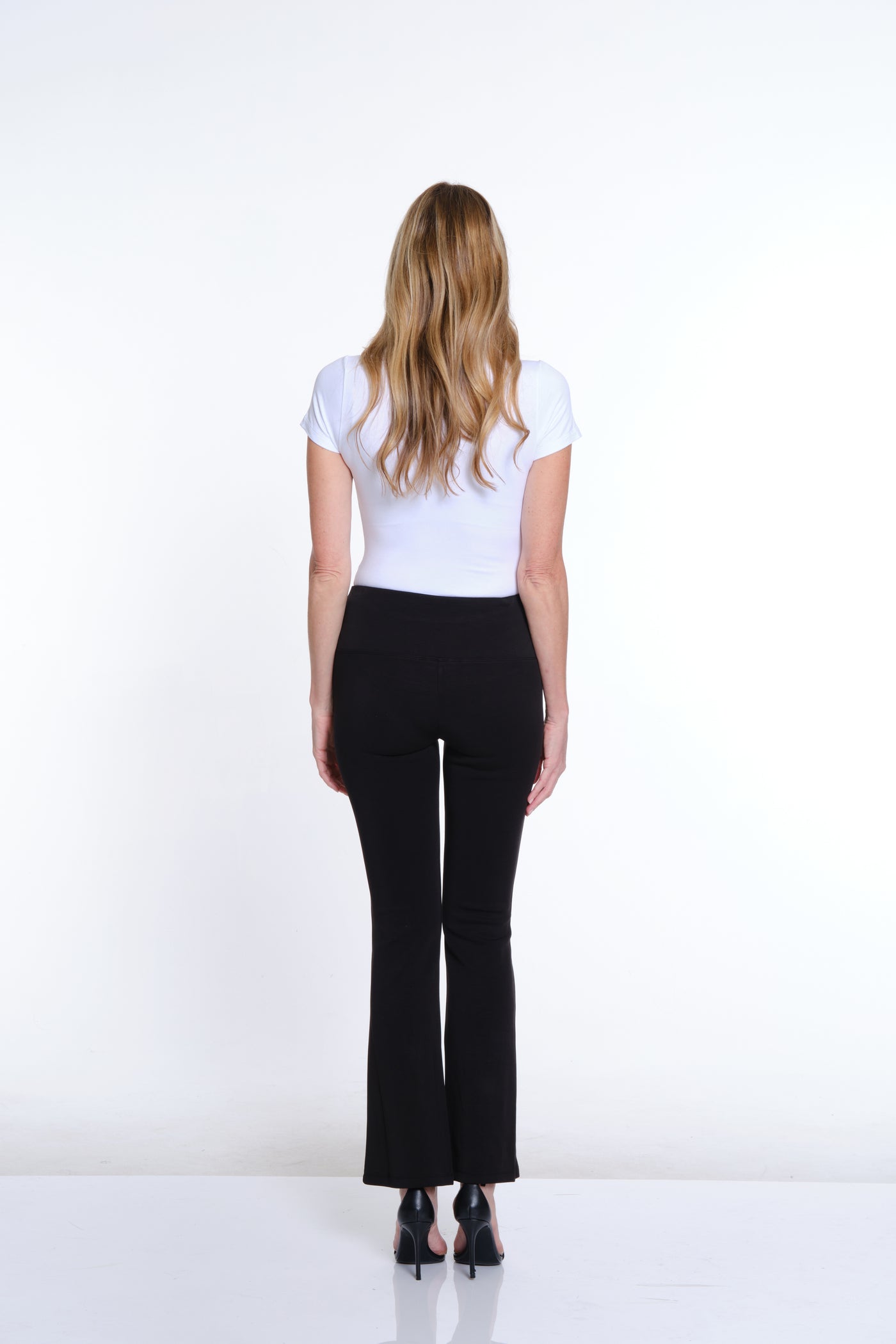 Wide Band Pull-On Solid Flare Leg Knit Pant - Black