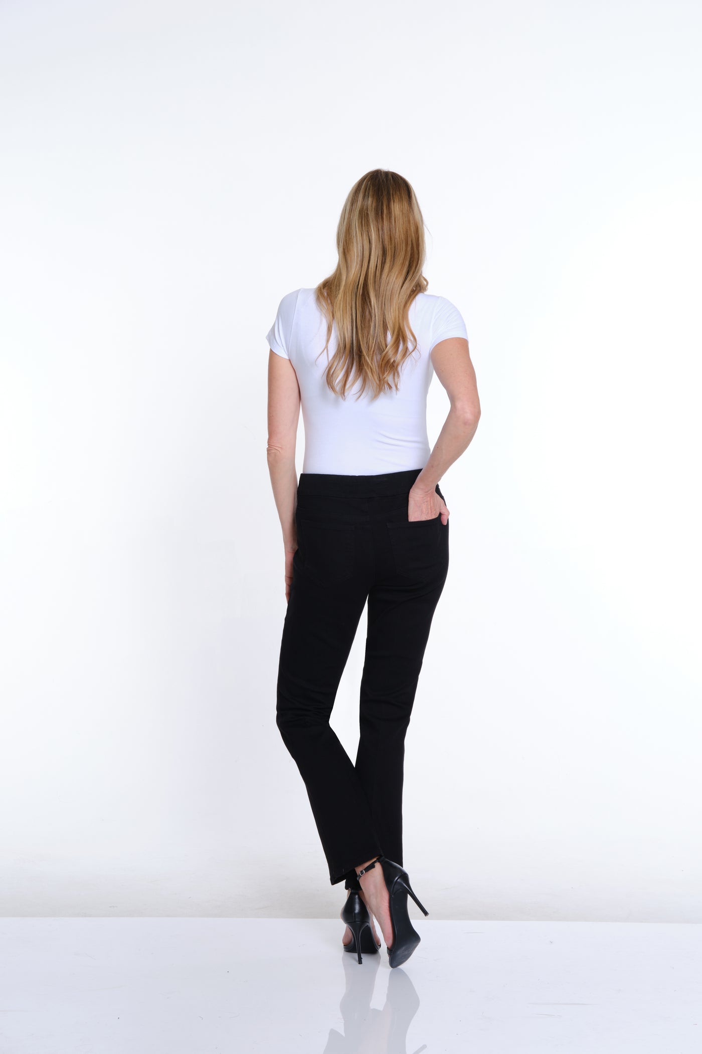 Solid Stretch Suede Flare Leg Jean - Black