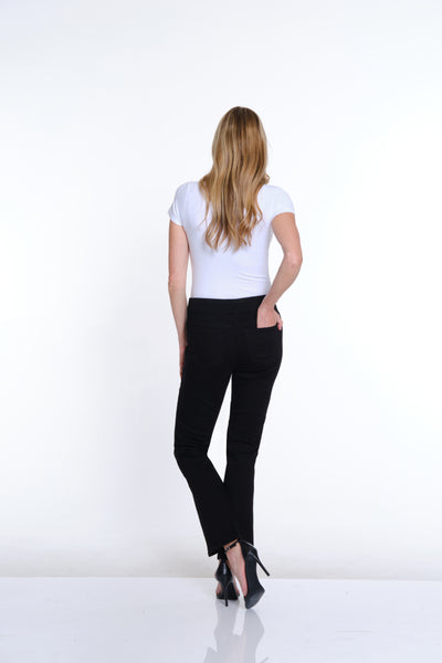 Solid Stretch Suede Flare Leg Jean - Black