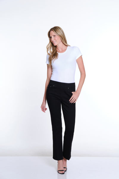 Solid Stretch Suede Flare Leg Jean - Black