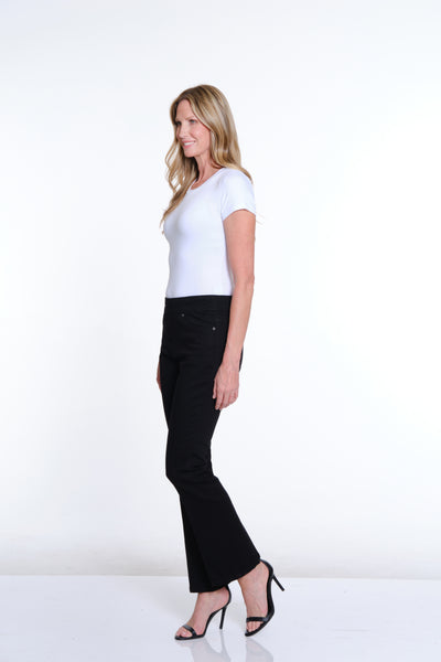 Solid Stretch Suede Flare Leg Jean - Black