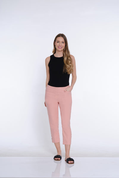 Twill Crop Pant with Zig-Zag Strap Hem - Blush