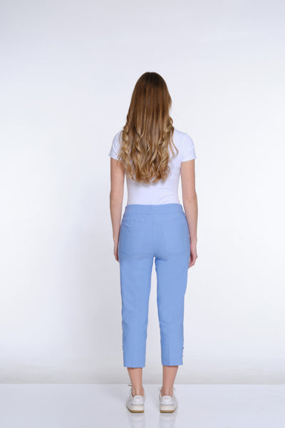 Twill Crop Pant with Zig-Zag Strap Hem - Cornflower