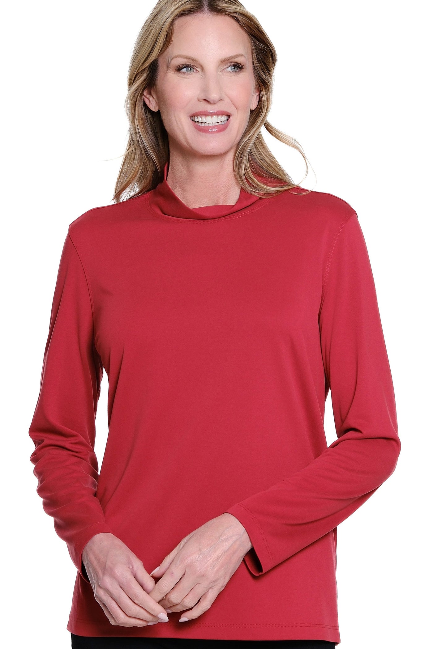 Mock Neck Knit Top - Crimson