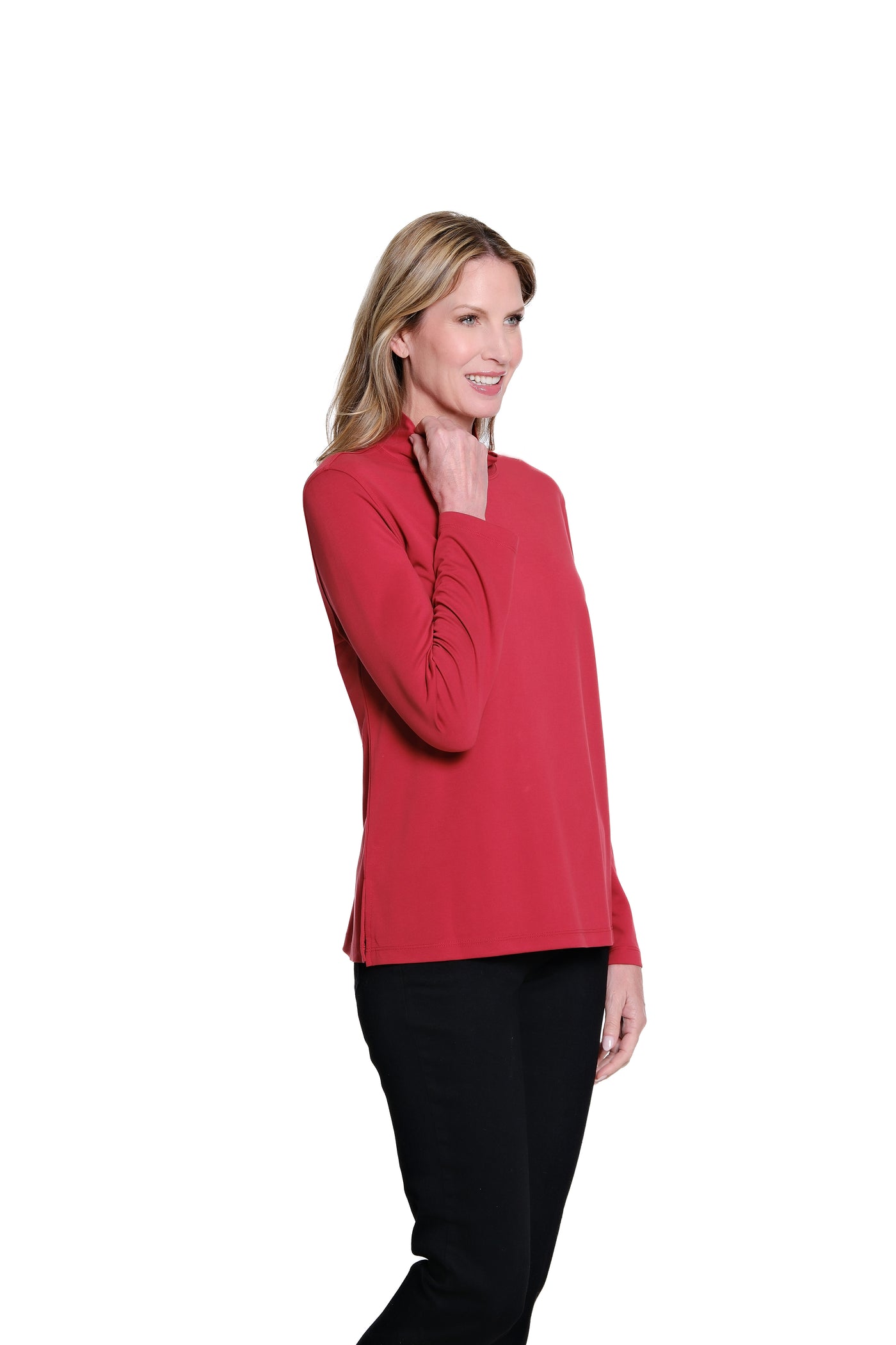 Mock Neck Knit Top - Crimson