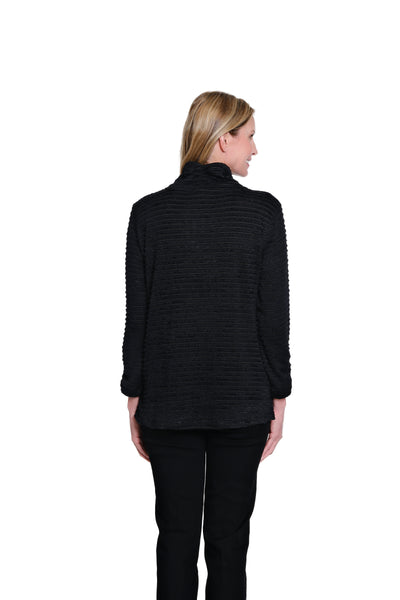 Shirred Collar Rib Knit Top - Black