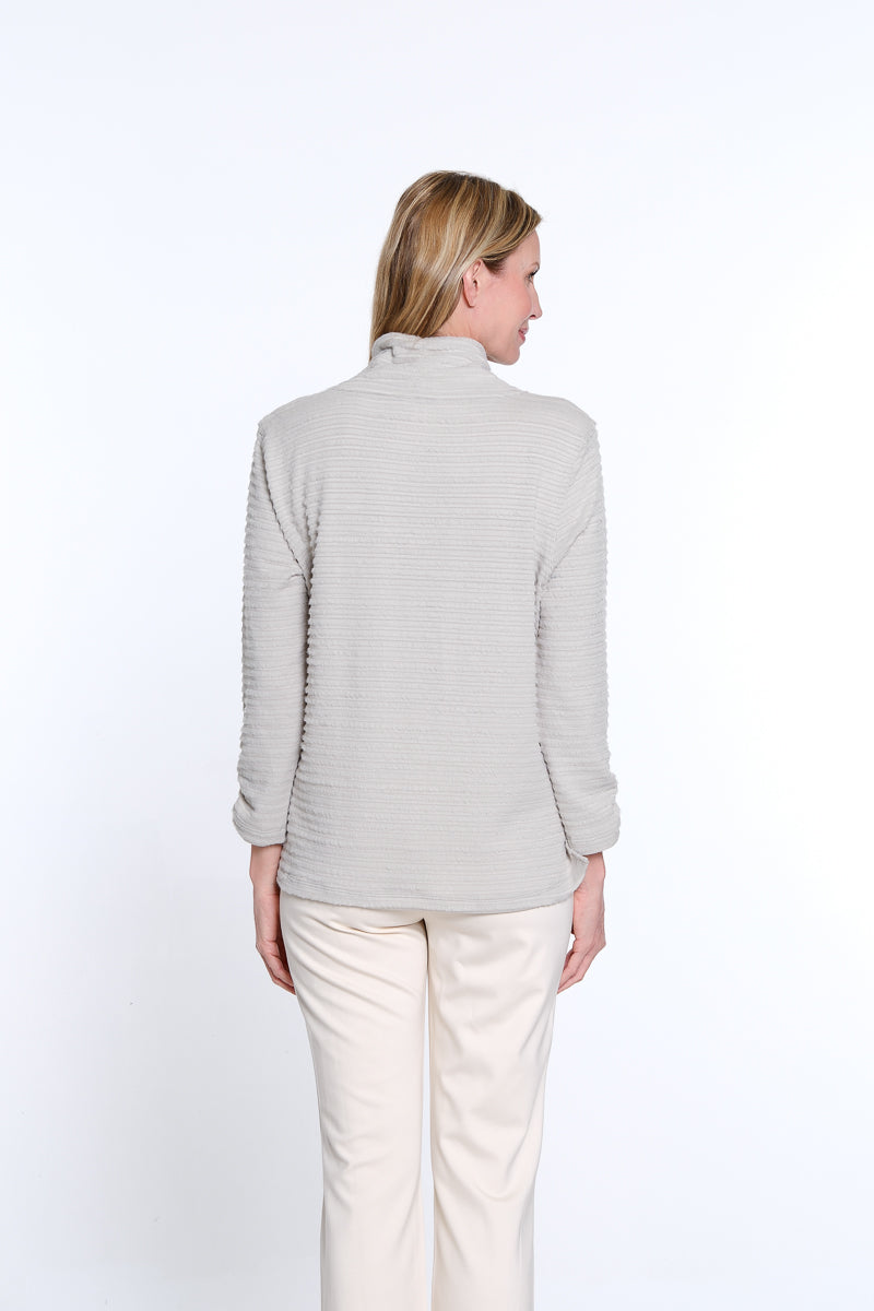 Shirred Collar Rib Knit Top - Grey