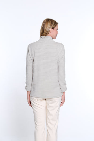 Shirred Collar Rib Knit Top - Grey