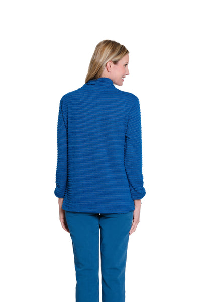 Shirred Collar Rib Knit Top - Peacock