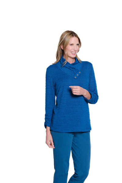 Shirred Collar Rib Knit Top - Peacock