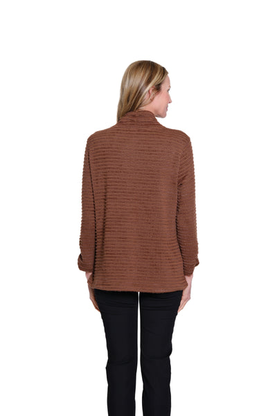 Shirred Collar Rib Knit Top - Rich Chocolate