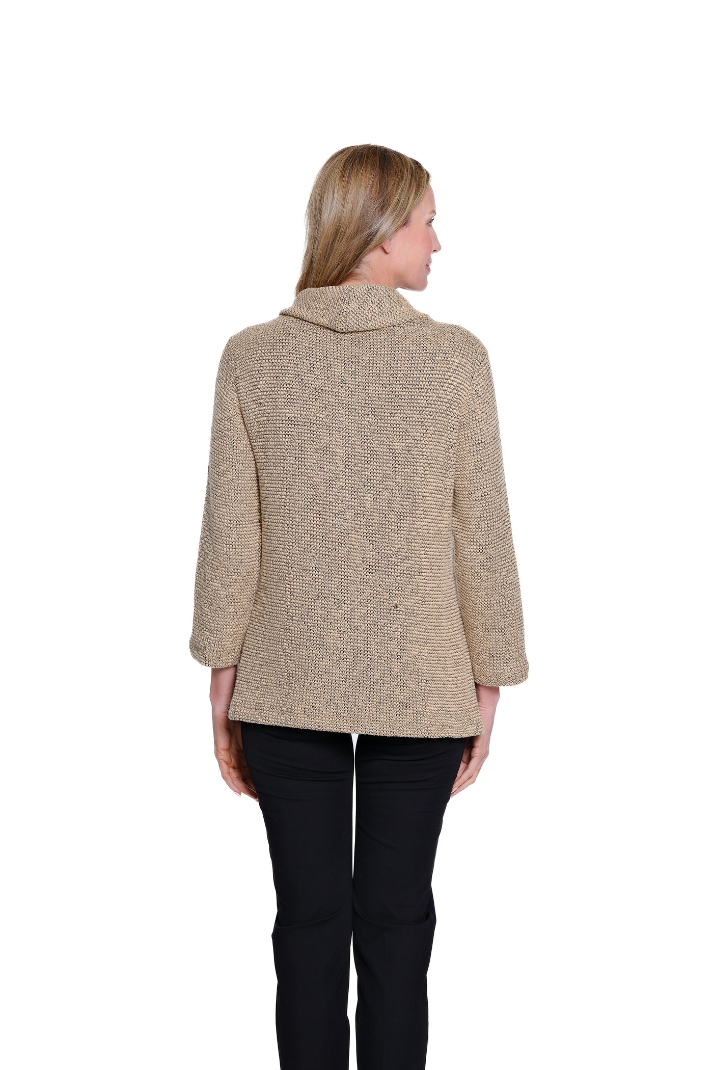Cowl Collar Button Front Knit Top - Buff