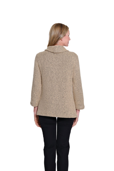 Cowl Collar Button Front Knit Top - Buff