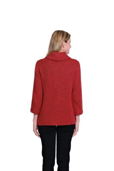 Cowl Collar Button Front Knit Top - Crimson
