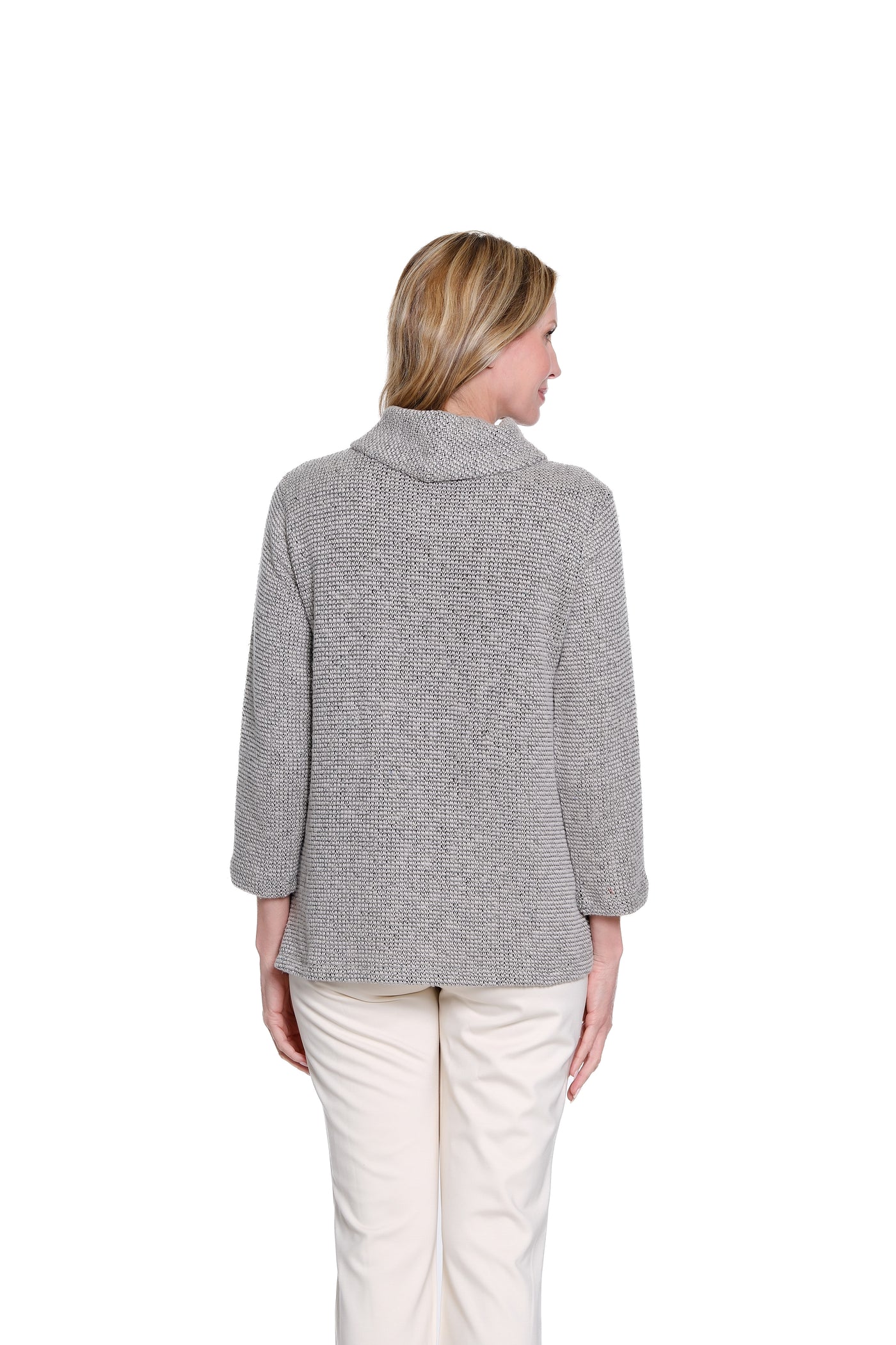 Cowl Collar Button Front Knit Top - Grey