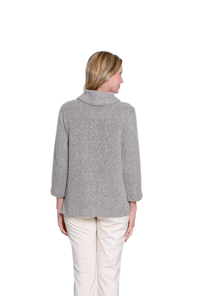 Cowl Collar Button Front Knit Top - Grey