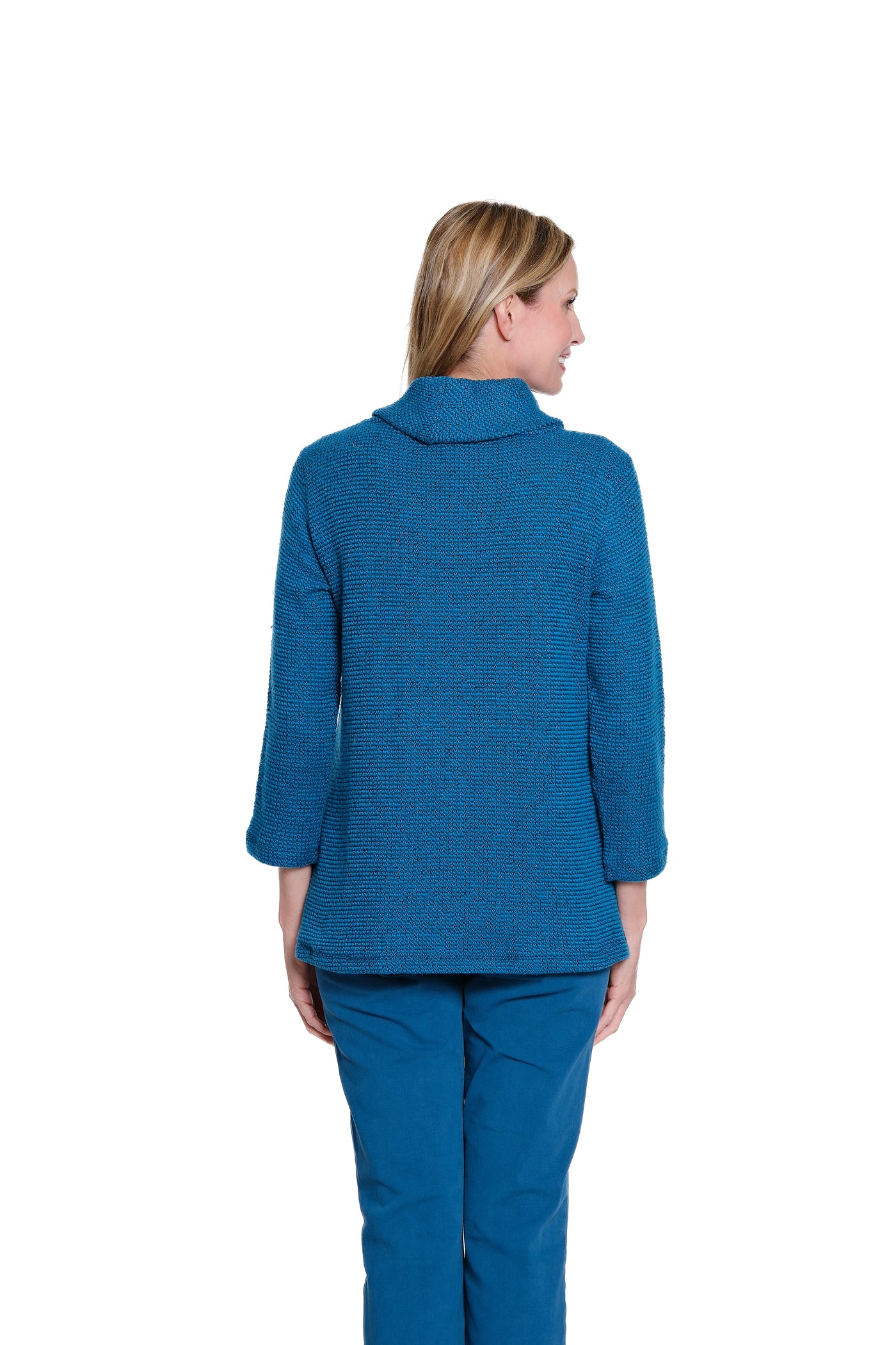 Cowl Collar Button Front Knit Top - Peacock