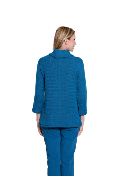 Cowl Collar Button Front Knit Top - Peacock