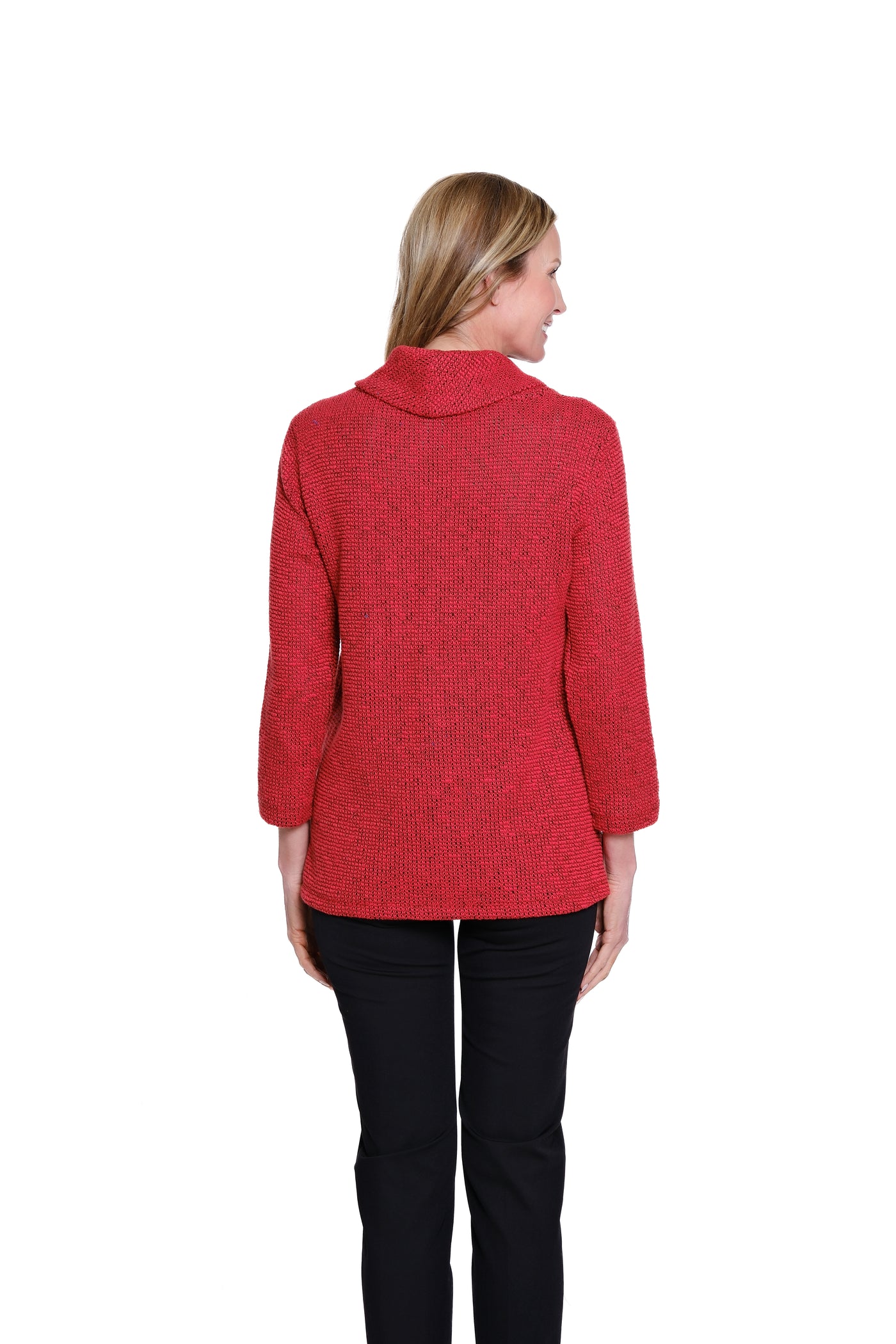 Cowl Collar Button Front Knit Top - Red