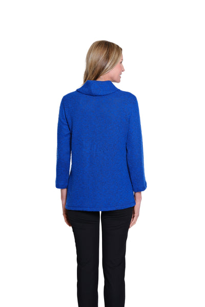Cowl Collar Button Front Knit Top - Royal