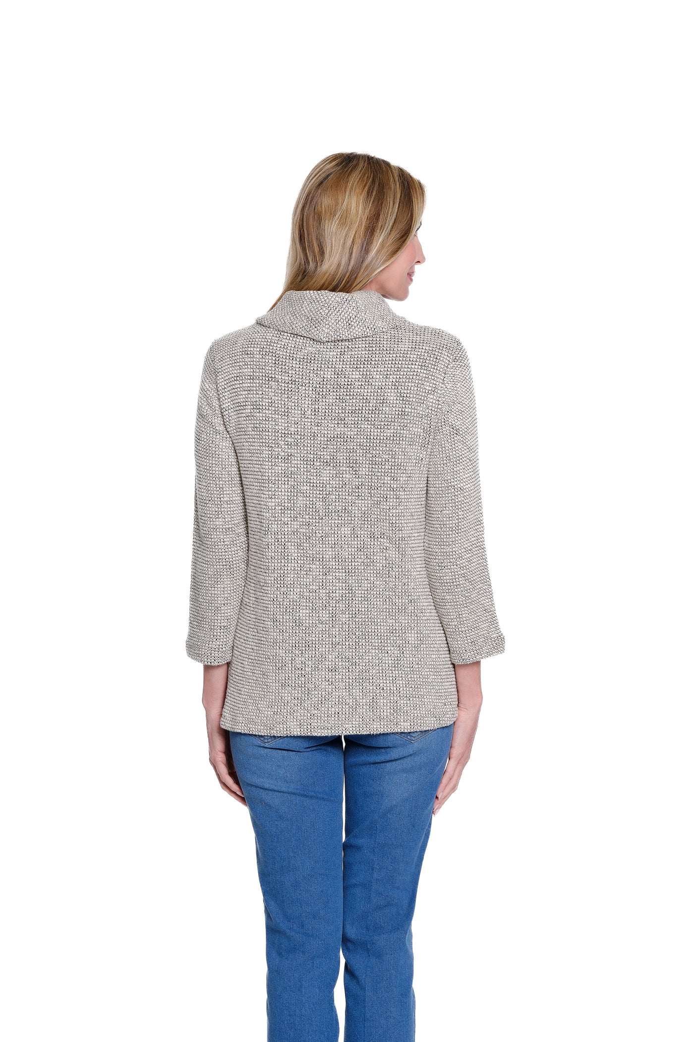 Cowl Collar Button Front Knit Top - Winter White