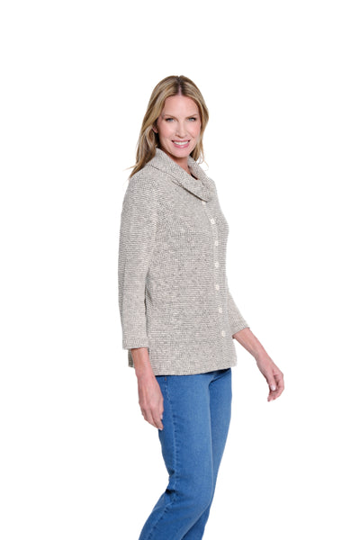 Cowl Collar Button Front Knit Top - Winter White