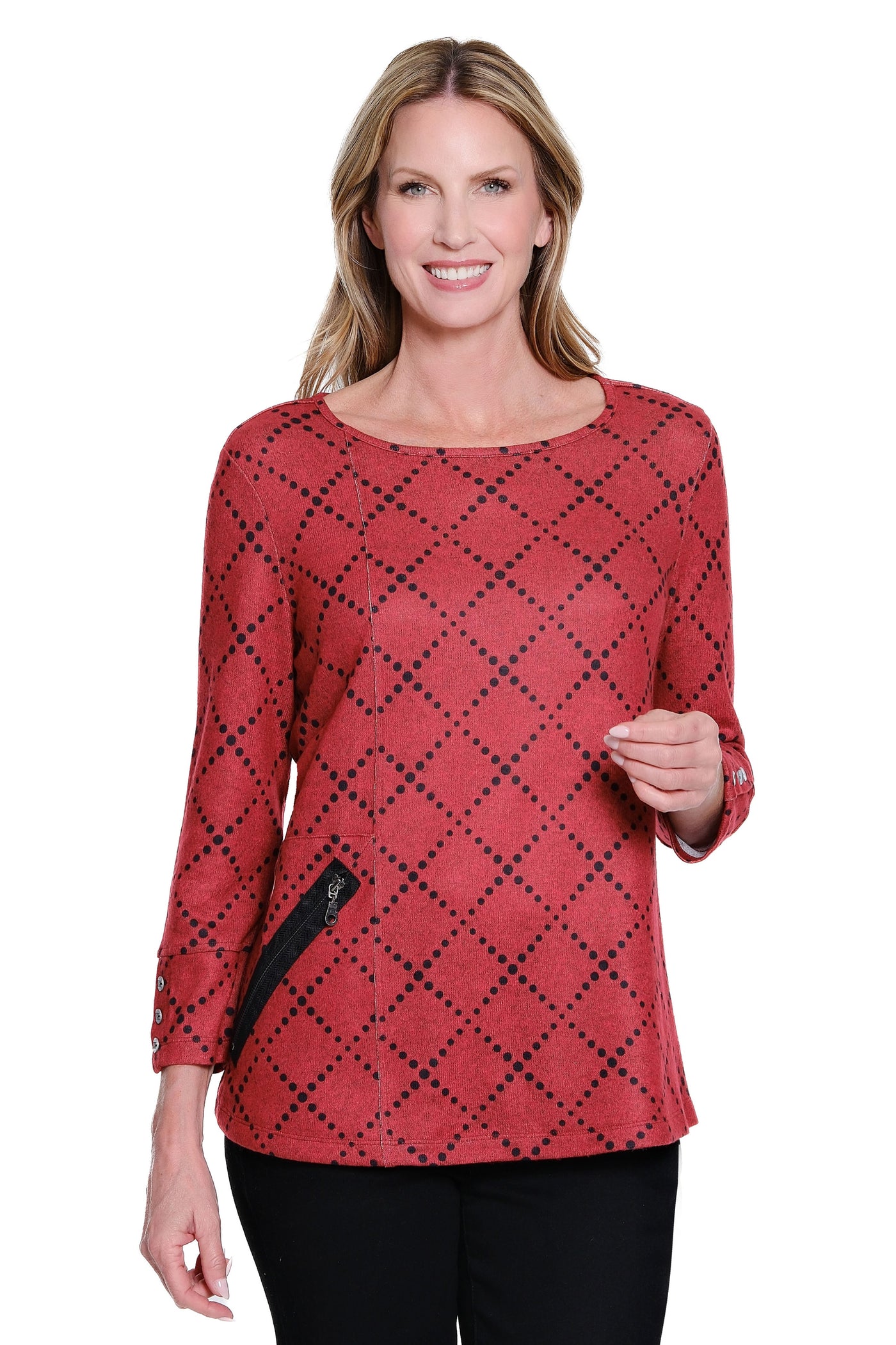 Zip Pocket Top - Plus - Crimson Print
