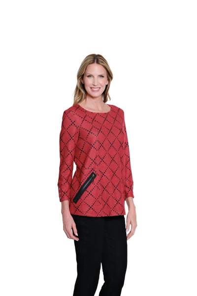 Zip Pocket Top - Plus - Crimson Print