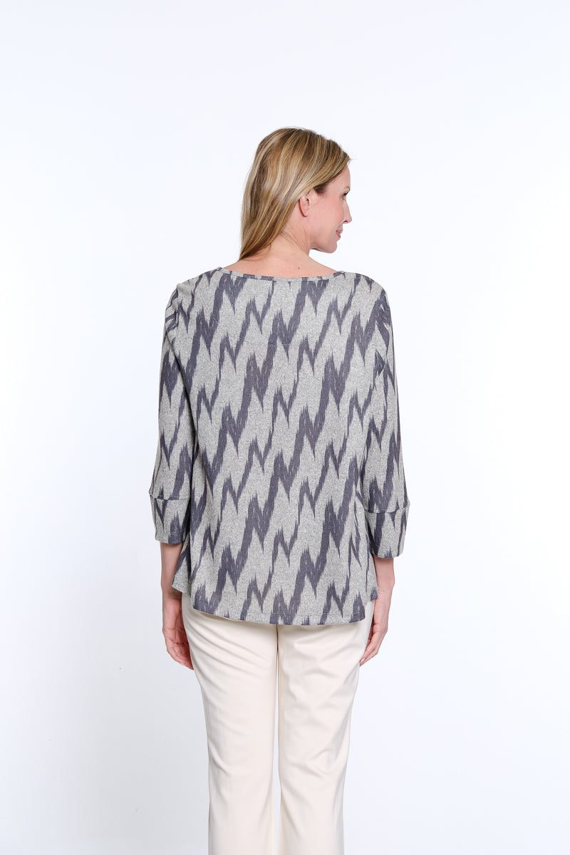 Zip Pocket Top - Grey Print