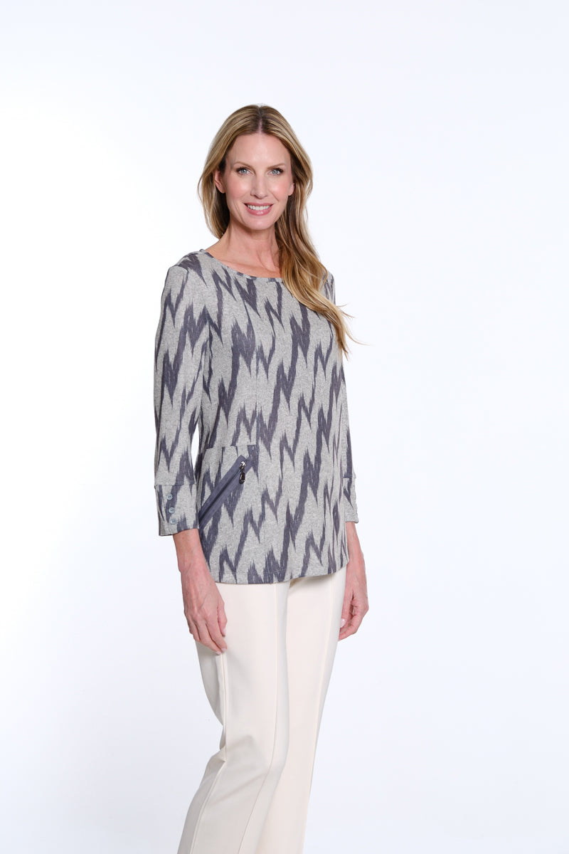 Zip Pocket Top - Grey Print