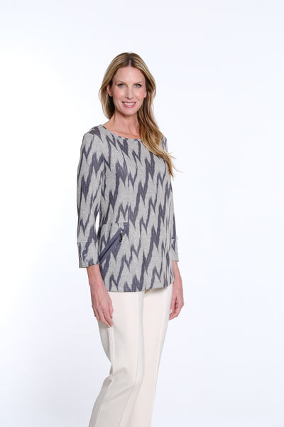 Zip Pocket Top - Grey Print