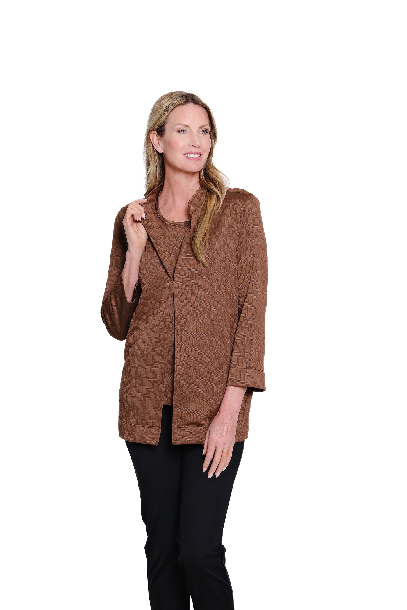 Jacquard Knit Jacket & Tank Top - Plus - Rich Chocolate