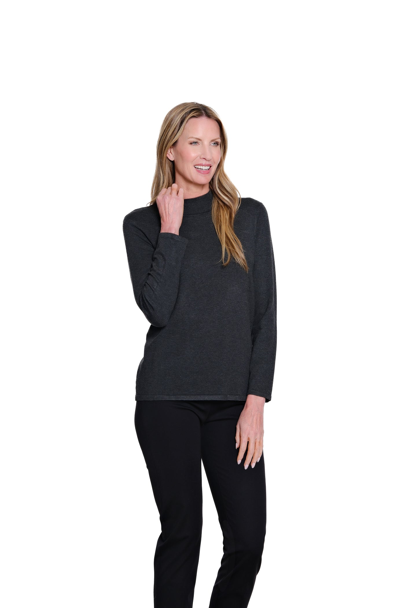 Mock Neck Sweater - Heather Grey