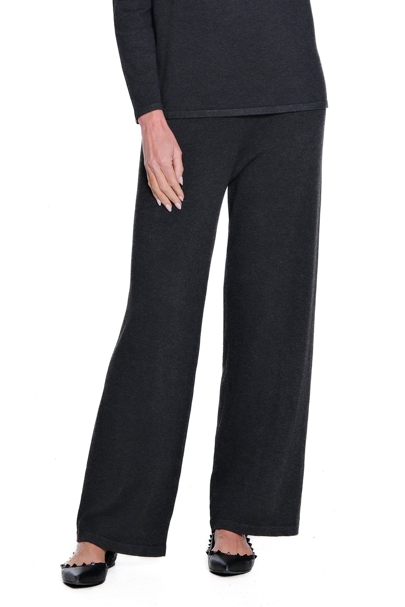 Wide Leg Knit Pant - Heather Grey