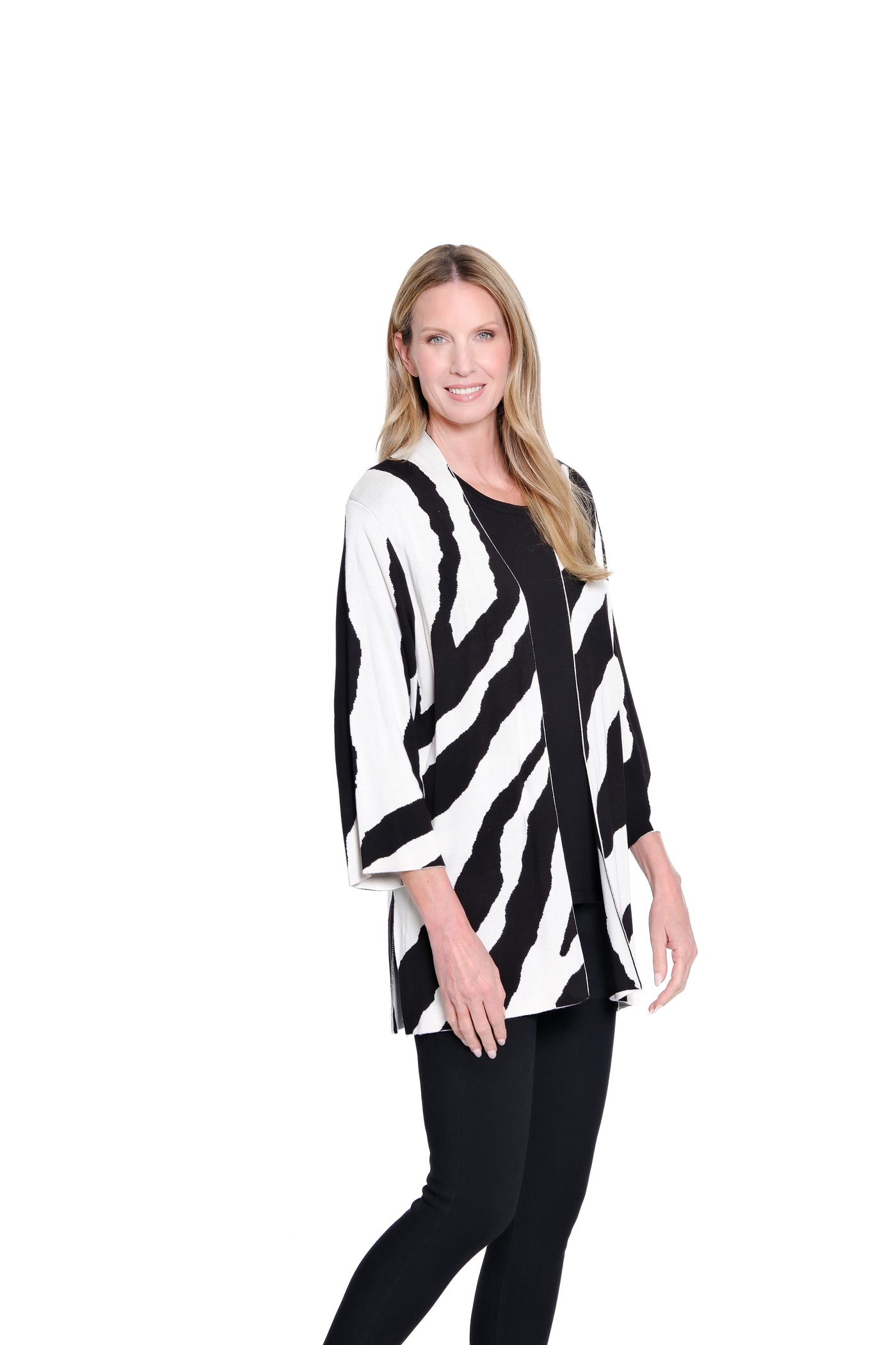 Zebra Print Knit Cardigan - Winter White