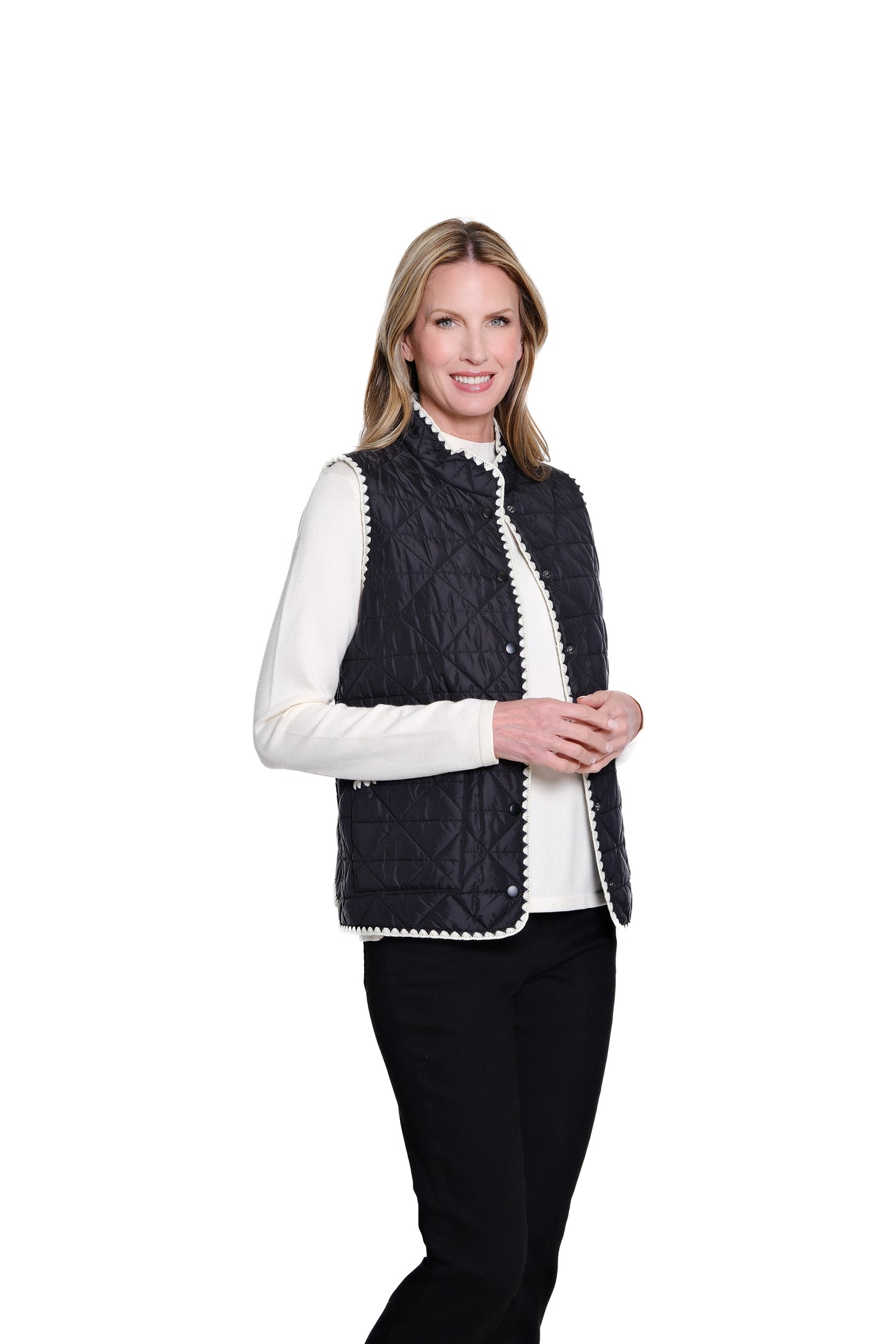 Quilted Woven Vest - Petite - Black