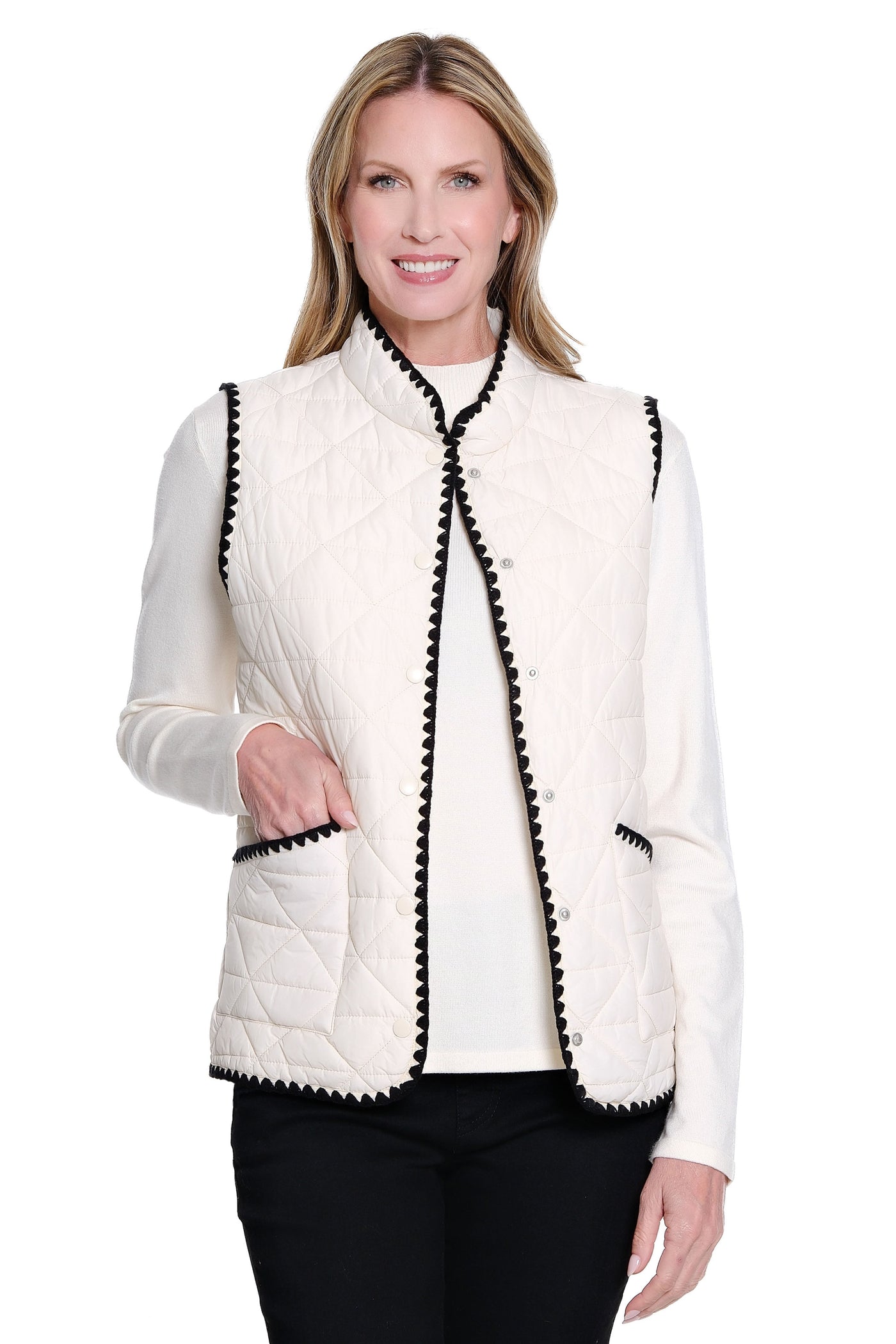 Quilted Woven Vest - Plus - Winter White
