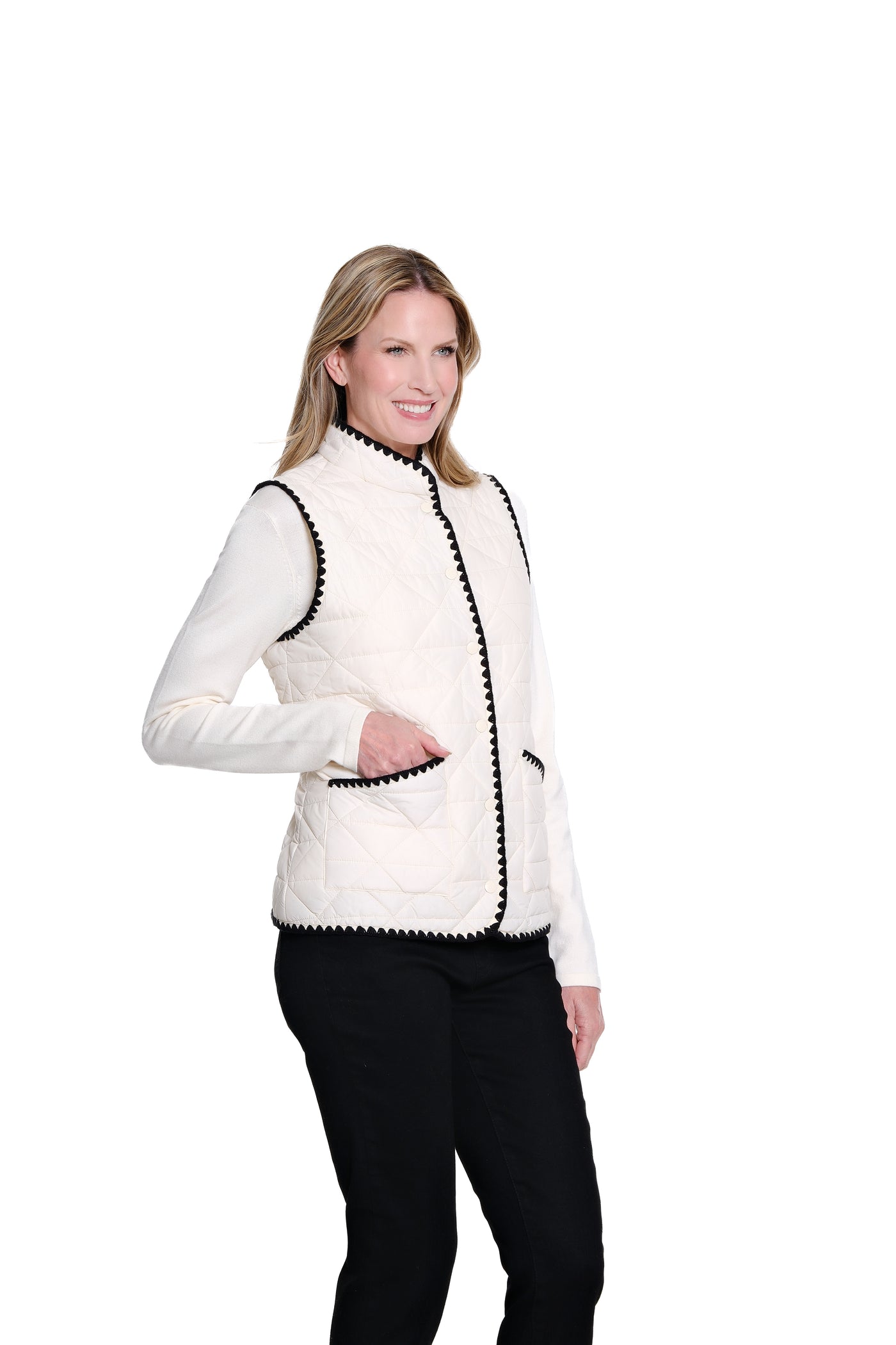 Quilted Woven Vest - Plus - Winter White