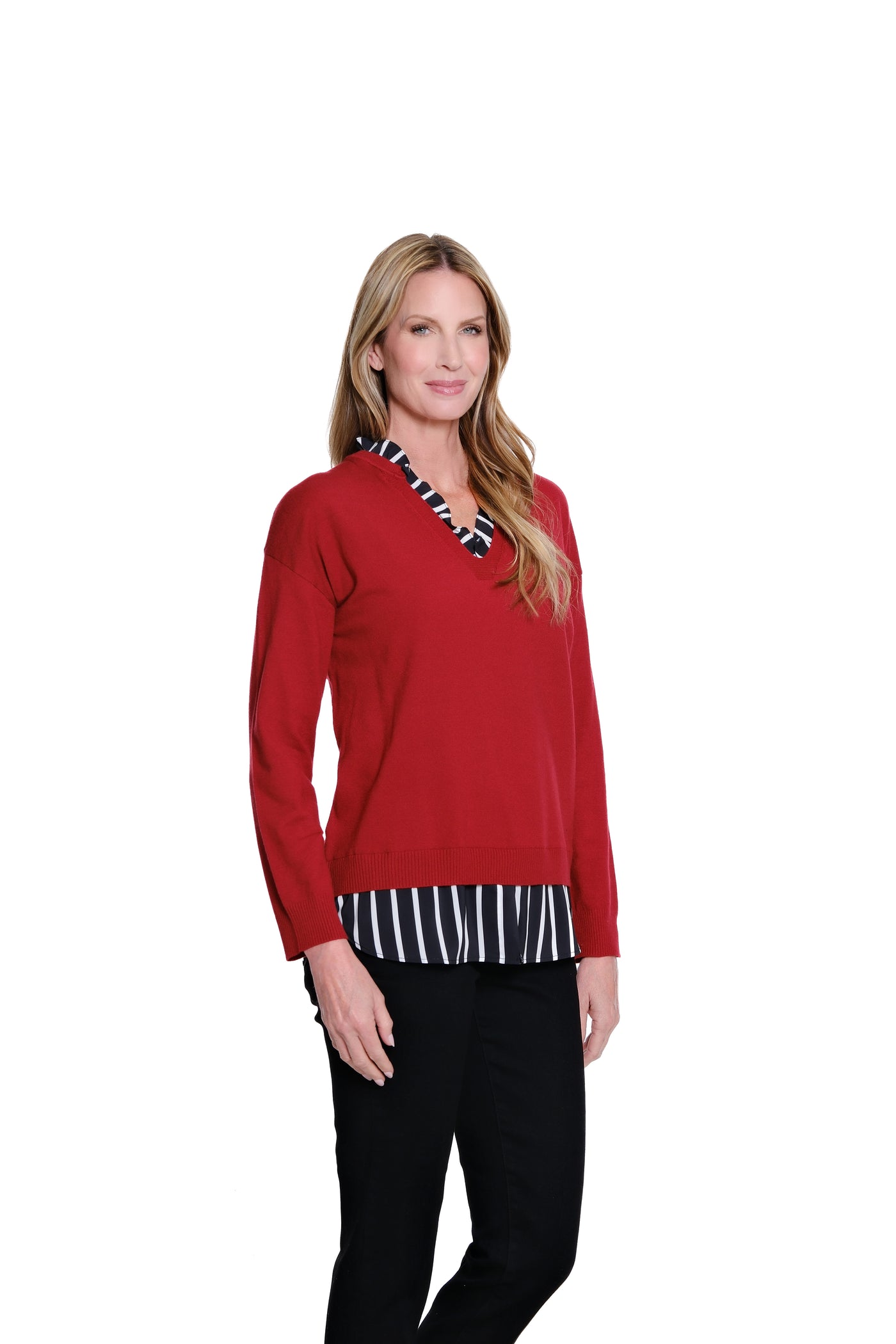 Ruffle V-Neck Top - Crimson
