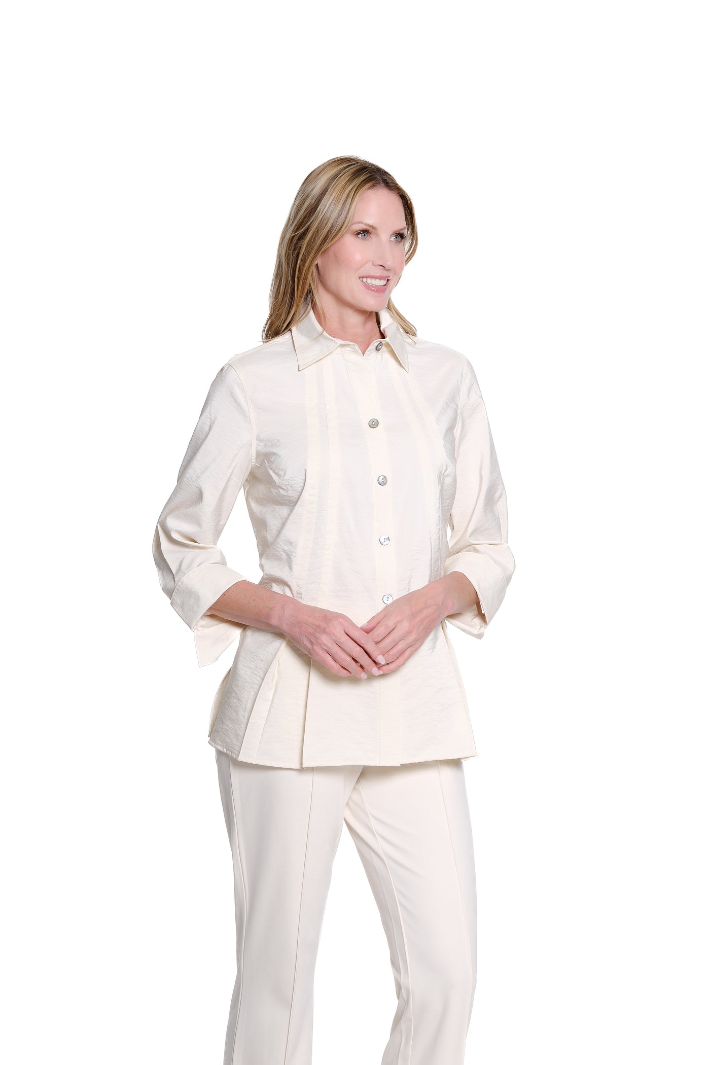 Button-Front Crinkle Shirt - Winter White