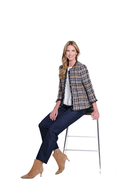 Fringe Trim Plaid Jacket - Multi