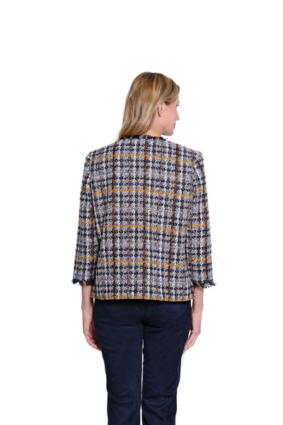 Fringe Trim Plaid Jacket - Multi