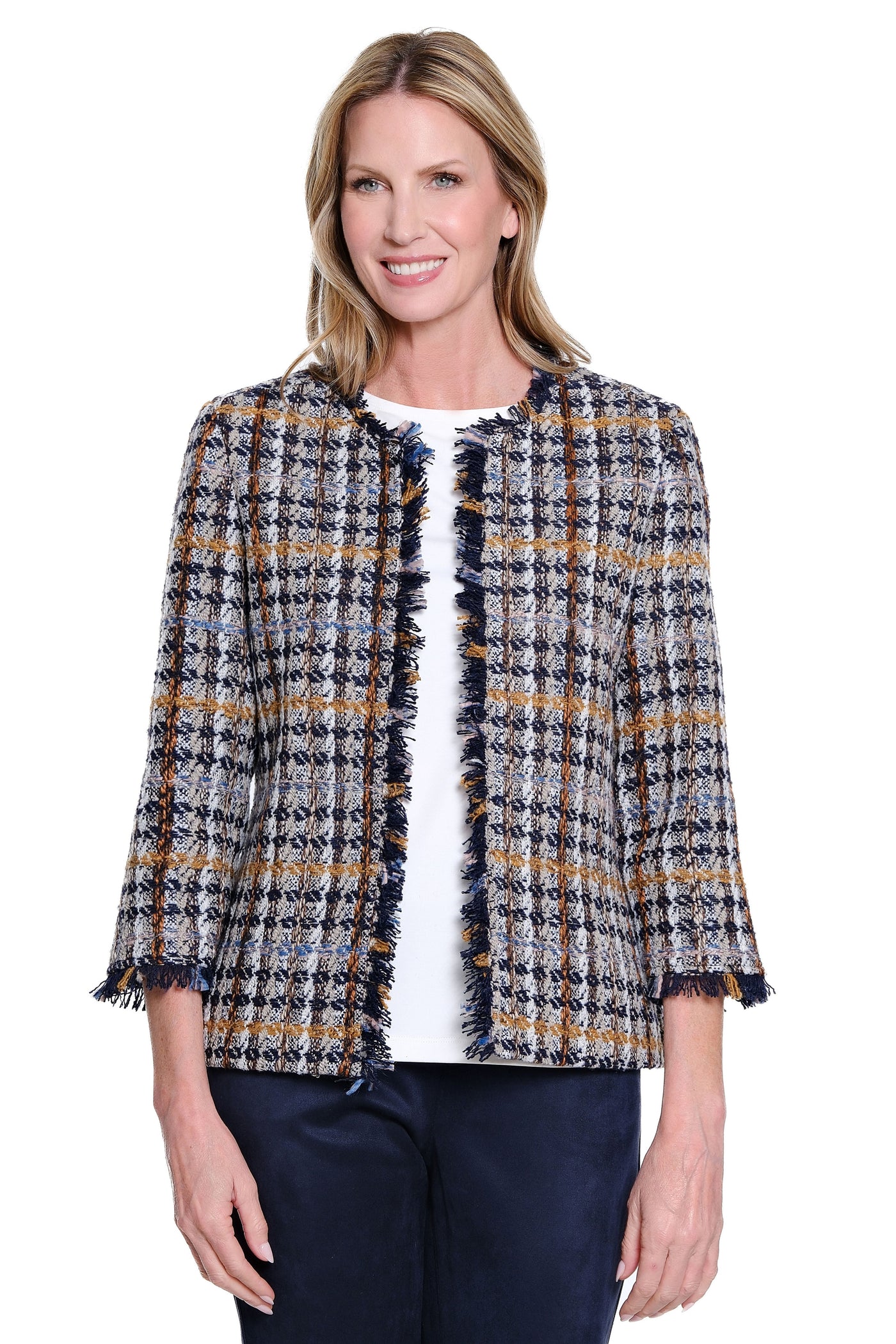Fringe Trim Plaid Jacket - Multi