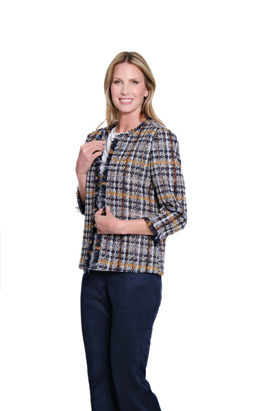 Fringe Trim Plaid Jacket - Multi