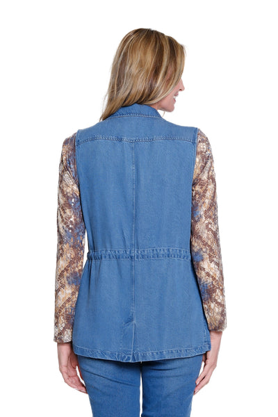 Denim Vest with Drawstring Waist - Medium Indigo