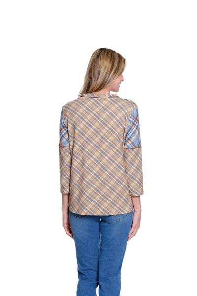 Turtleneck Plaid Knit Top - Multi