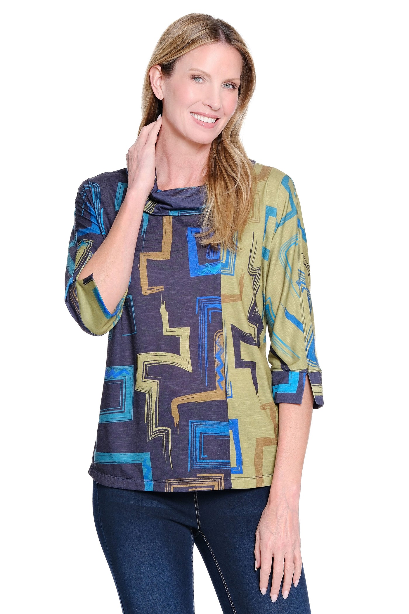 Print Slub Knit Turtleneck - Multi