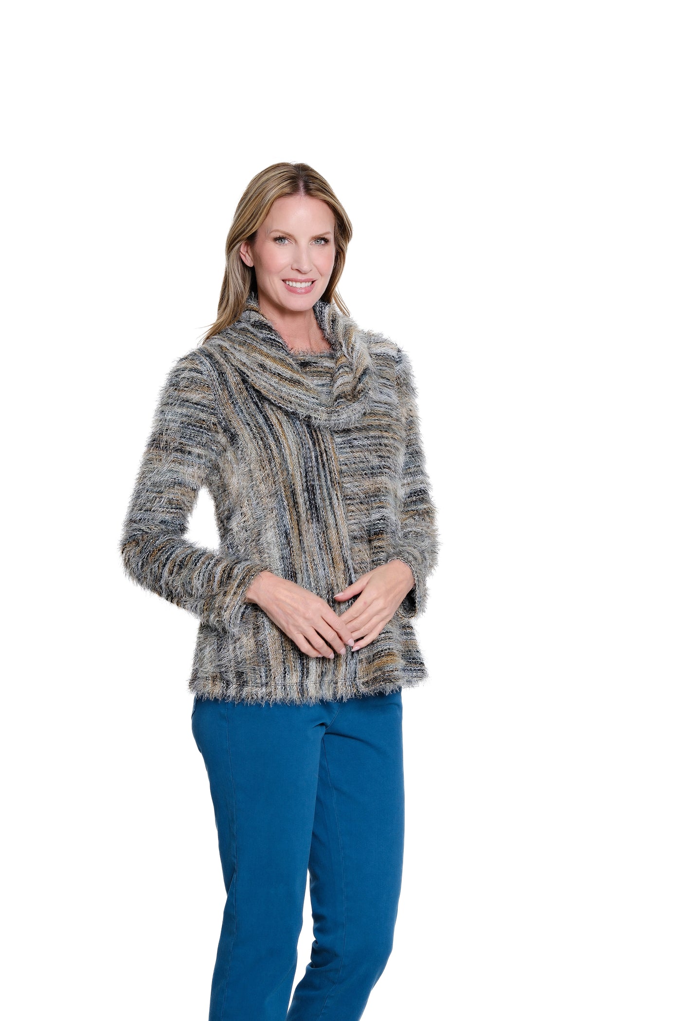 Striped Cowl Neck Knit Top - Multi